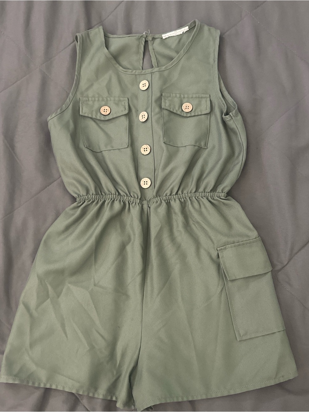Kids Olive Green Sleeveless Button Front One-Piece Romper size 8